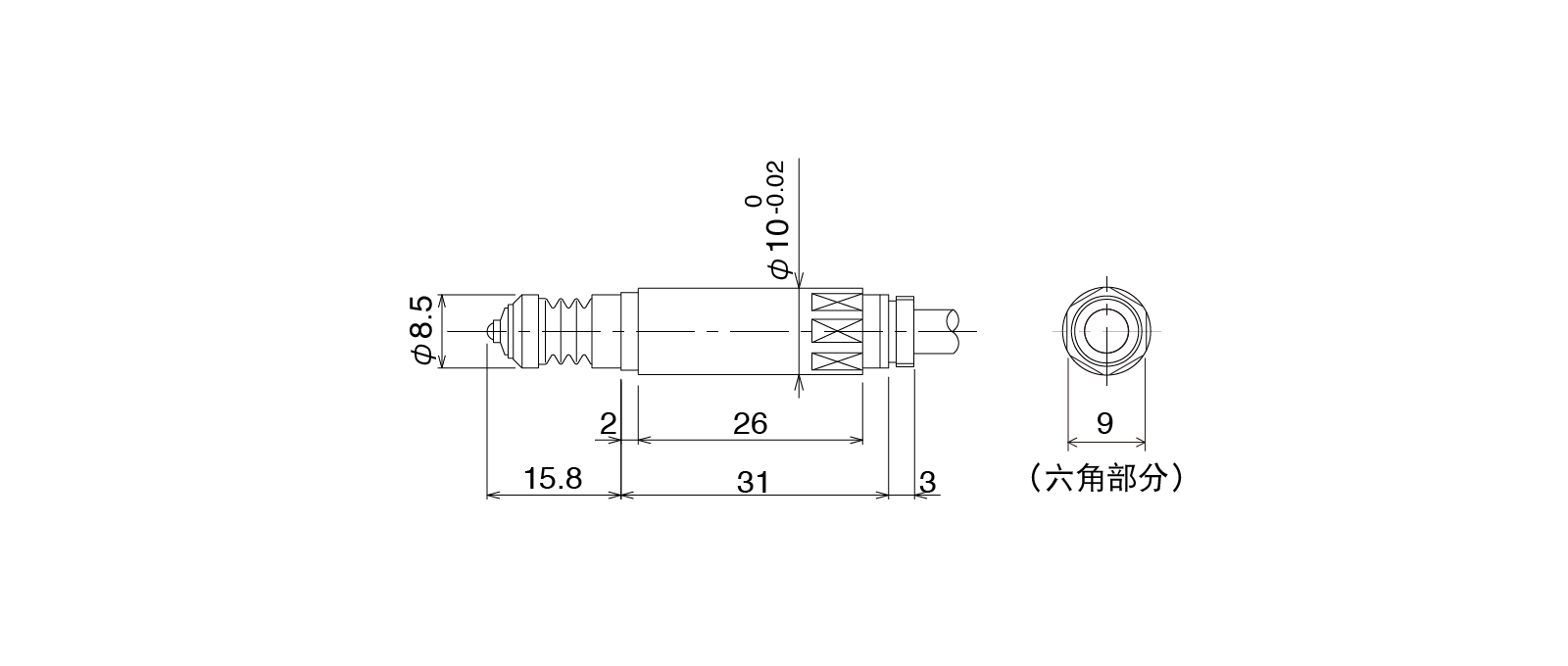 P10SA-Aの外径寸法図1