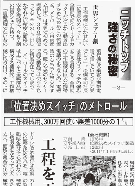 日経新聞「ニッチトップ強さの秘密」